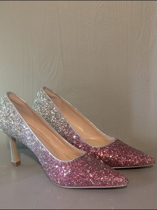 Shoes - Sparkling Pink Ombre Glitter Pointed-Toe Pumps 3 Inch Heel